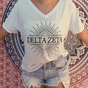 Delta Zeta Sorority White V-Neck Shirt